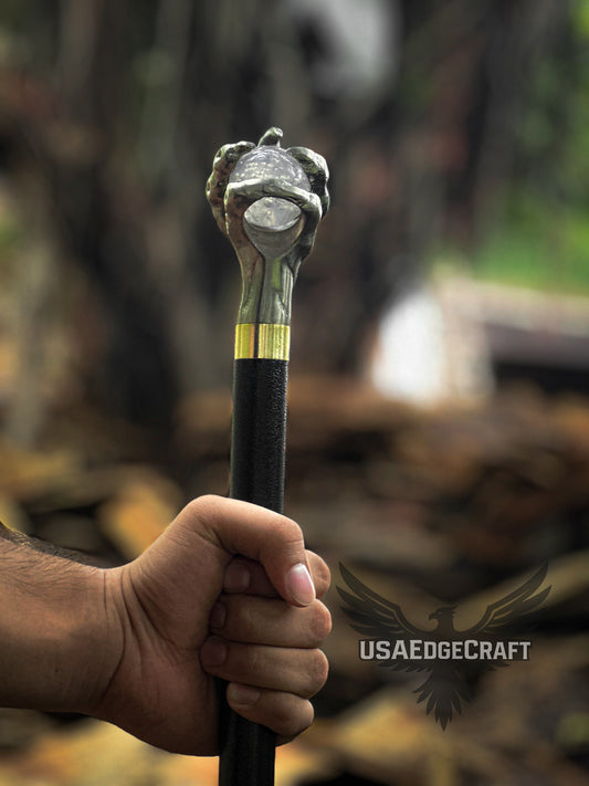 Functional cane sword with hidden blade and detailed metal claw grip