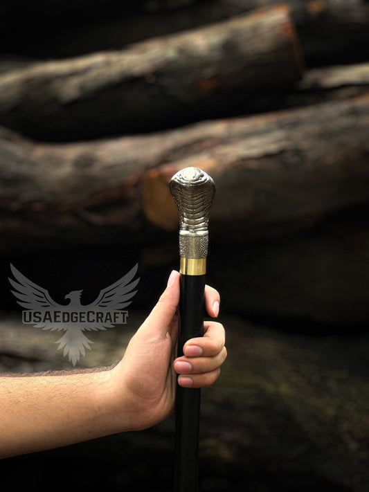 Antique silver snake head cane sword showing detailed craftsmanship