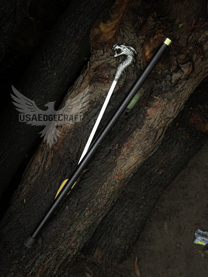 Antique silver dragon handle sword cane, collectible walking stick for men