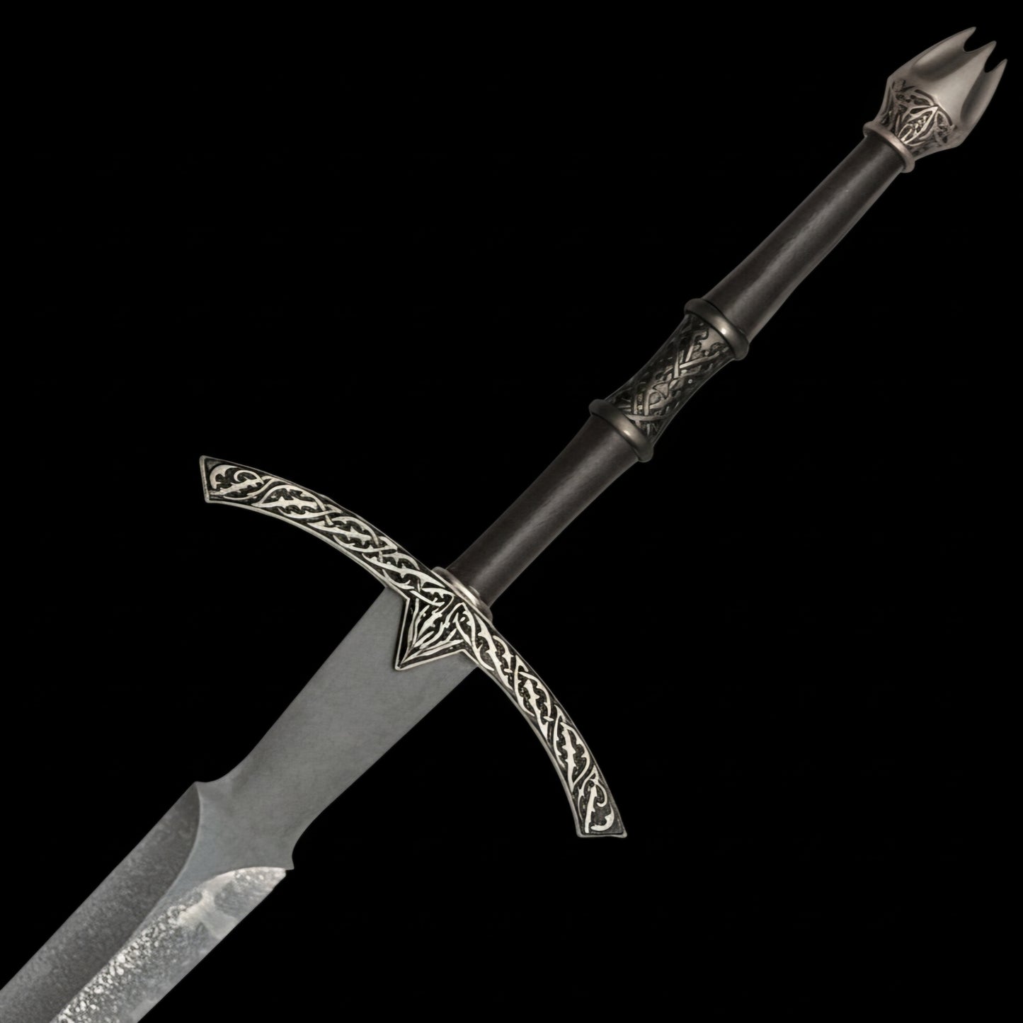 Elegant display of the Witch King Sword, a premium fantasy prop from Lord of the Rings for collectors.
