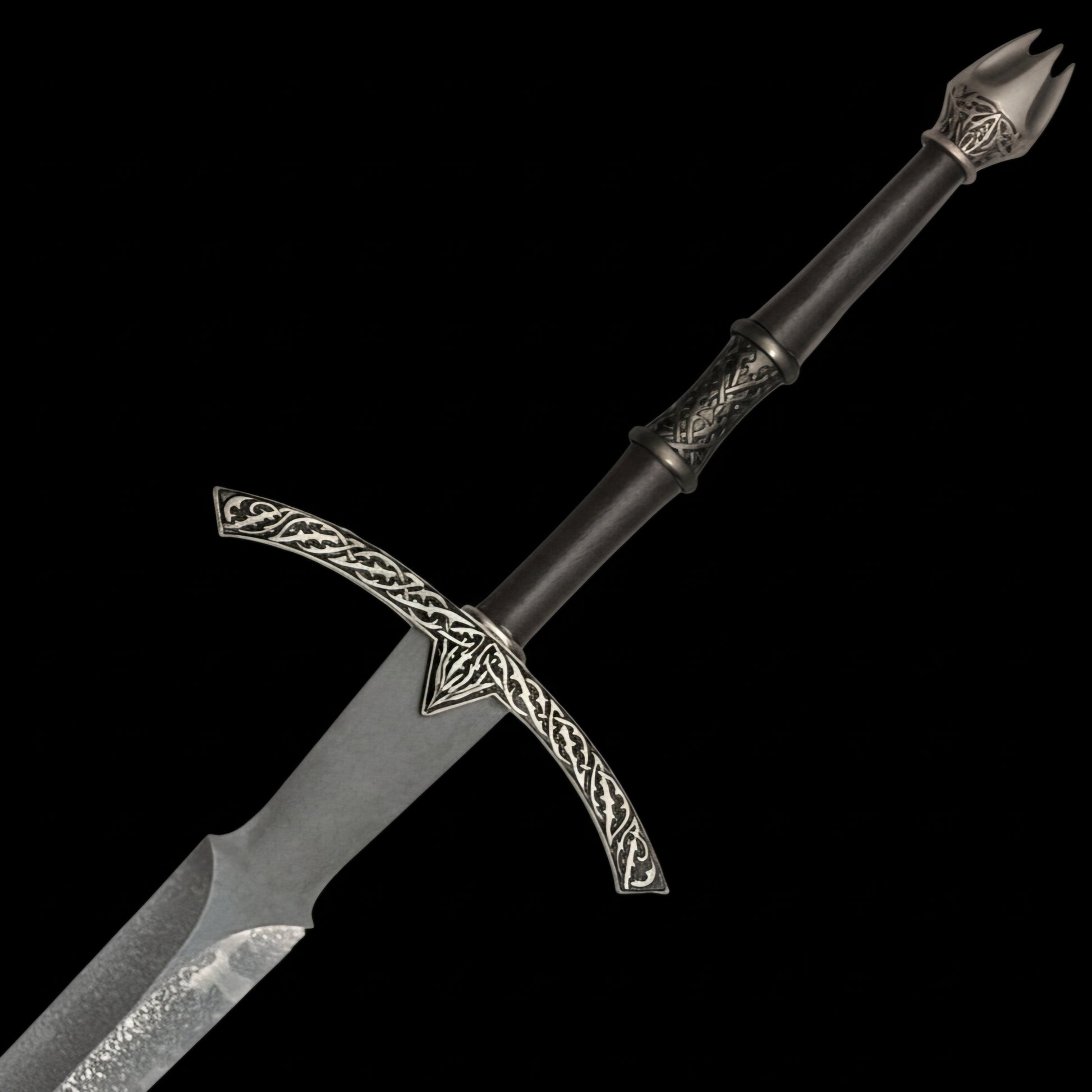 Elegant display of the Witch King Sword, a premium fantasy prop from Lord of the Rings for collectors.