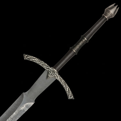 Elegant display of the Witch King Sword, a premium fantasy prop from Lord of the Rings for collectors.