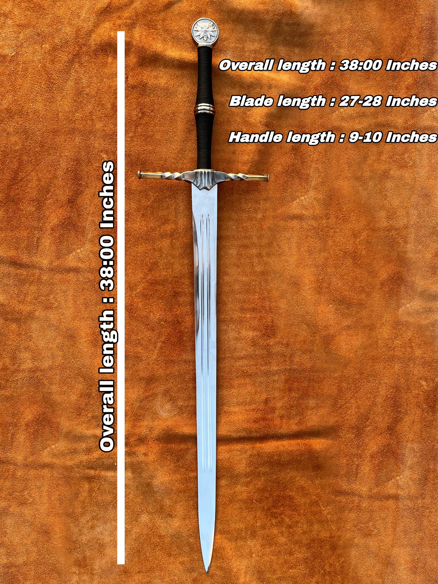 Close-up of Geralt’s Silver Sword hilt and blade detailing from The Witcher, showing craftsmanship and engraving