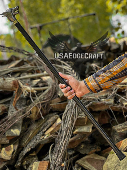 Handcrafted walking cane sword with hidden blade for display or defense