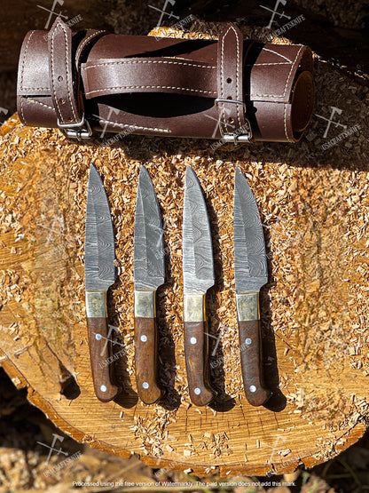 BBQ Steak Knives Set 6 pcs,Outdoor Steaks Knives, Damascus Steel Handmade Steak Knives, Chef Knife Set, Table Knives, Personalized Gift