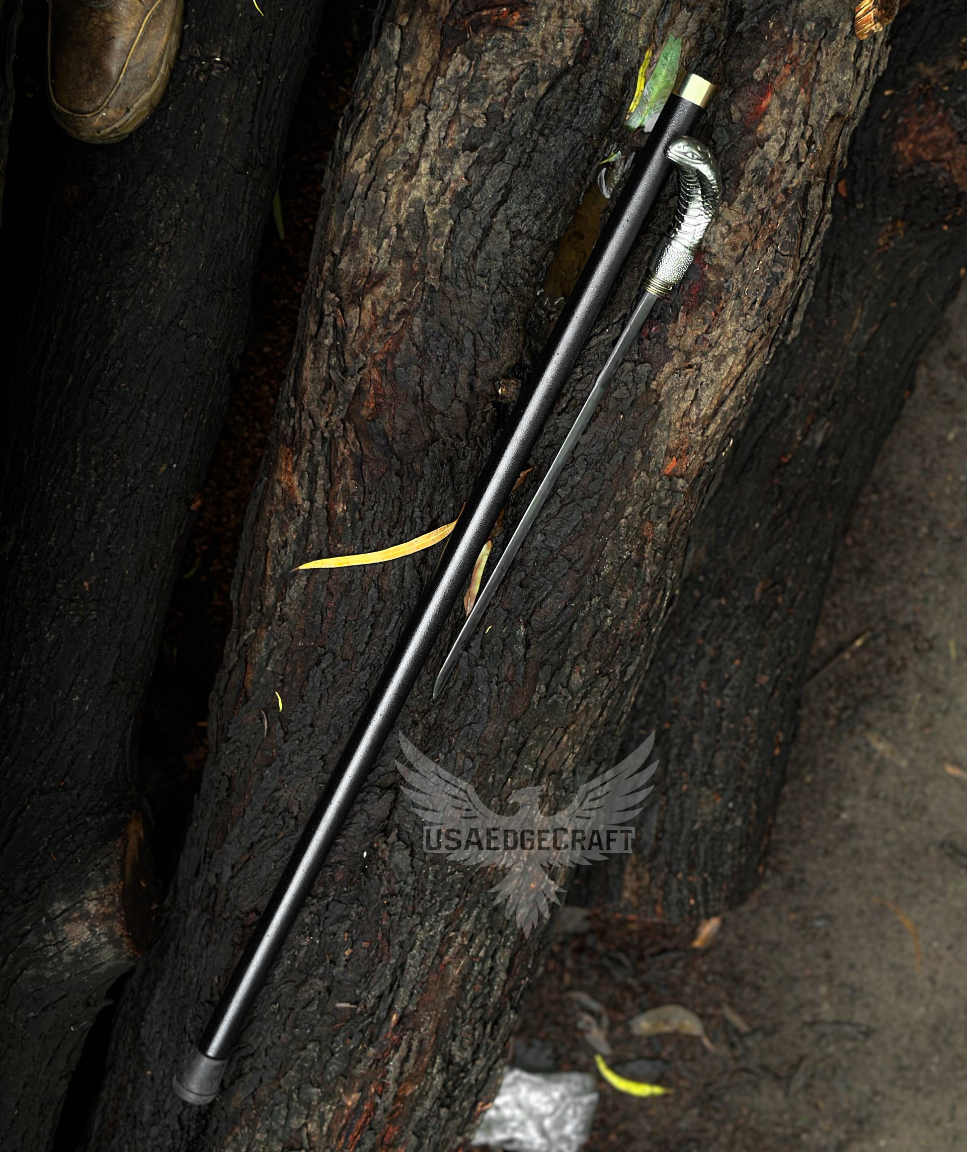 Black finish metal walking cane with concealed sword blade