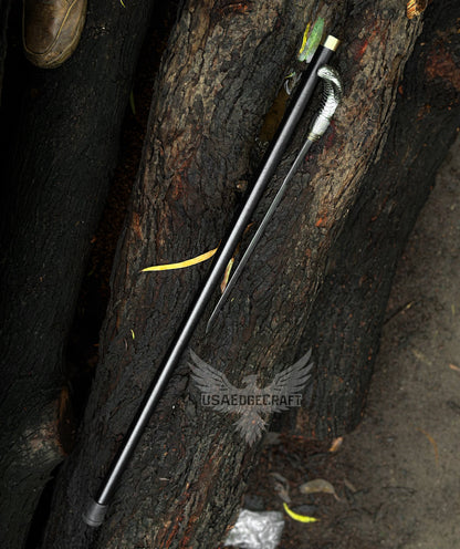 Black finish metal walking cane with concealed sword blade