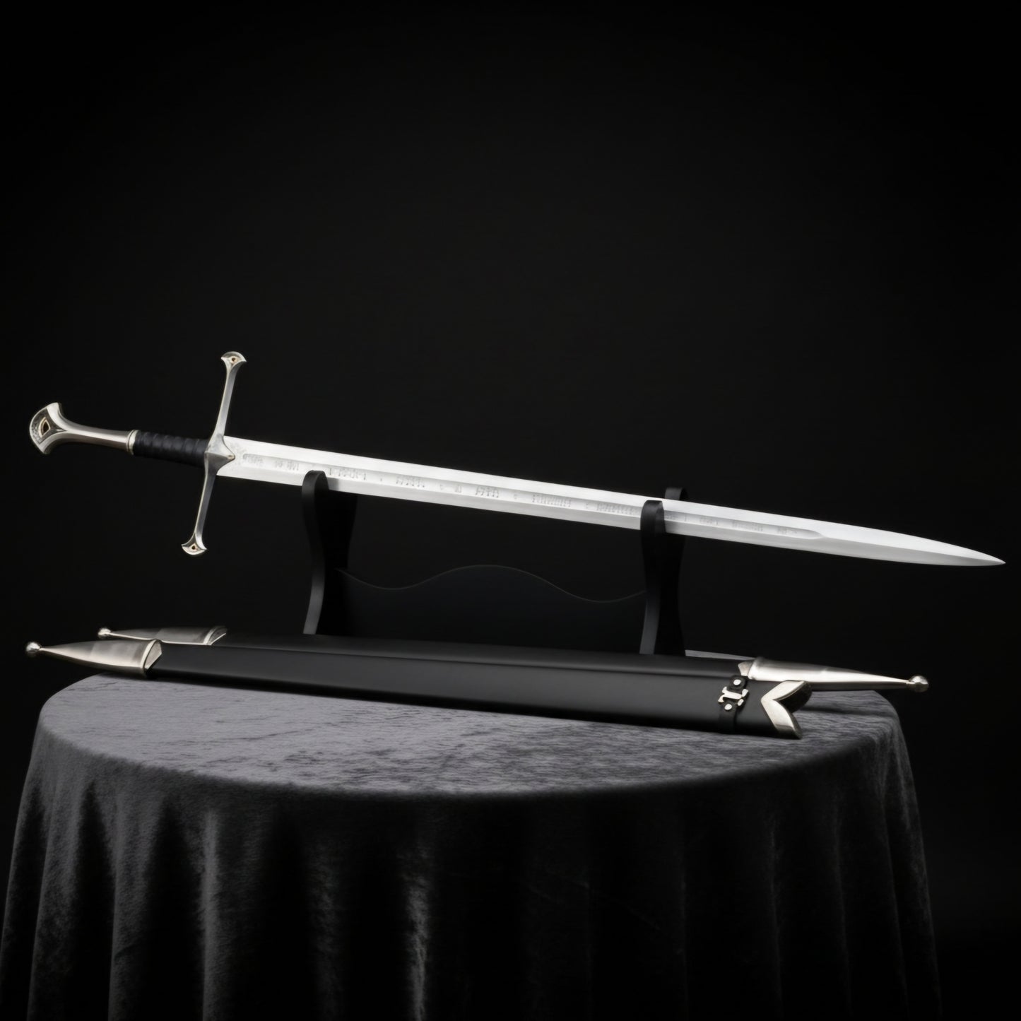 Full view of Narsil Sword with premium leather-wrapped wooden scabbard