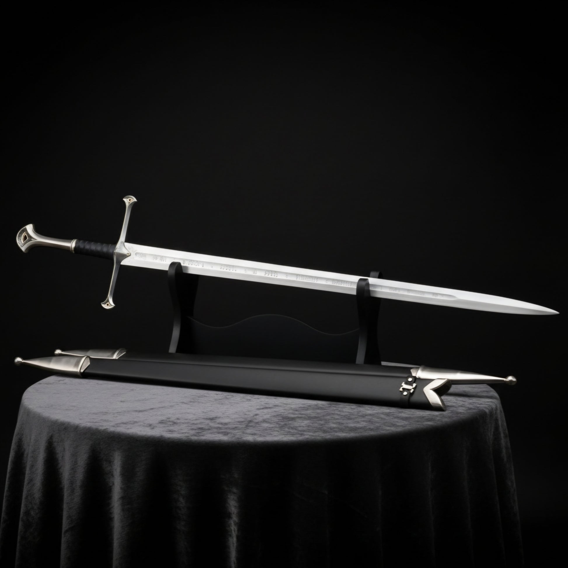 Full view of Narsil Sword with premium leather-wrapped wooden scabbard