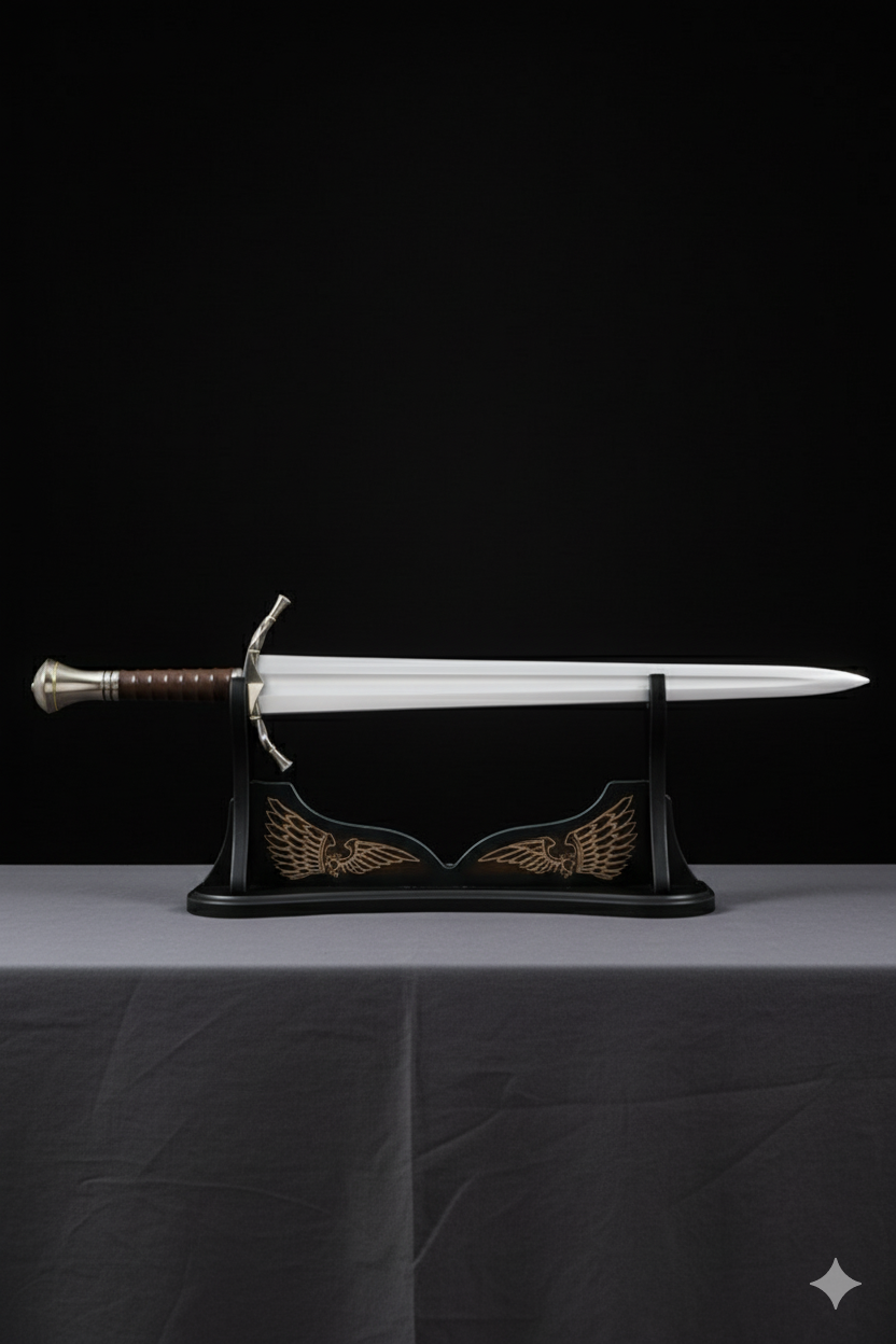 Full view of Boromir Sword Replica showing stainless steel blade and premium leather scabbard