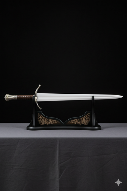 Full view of Boromir Sword Replica showing stainless steel blade and premium leather scabbard