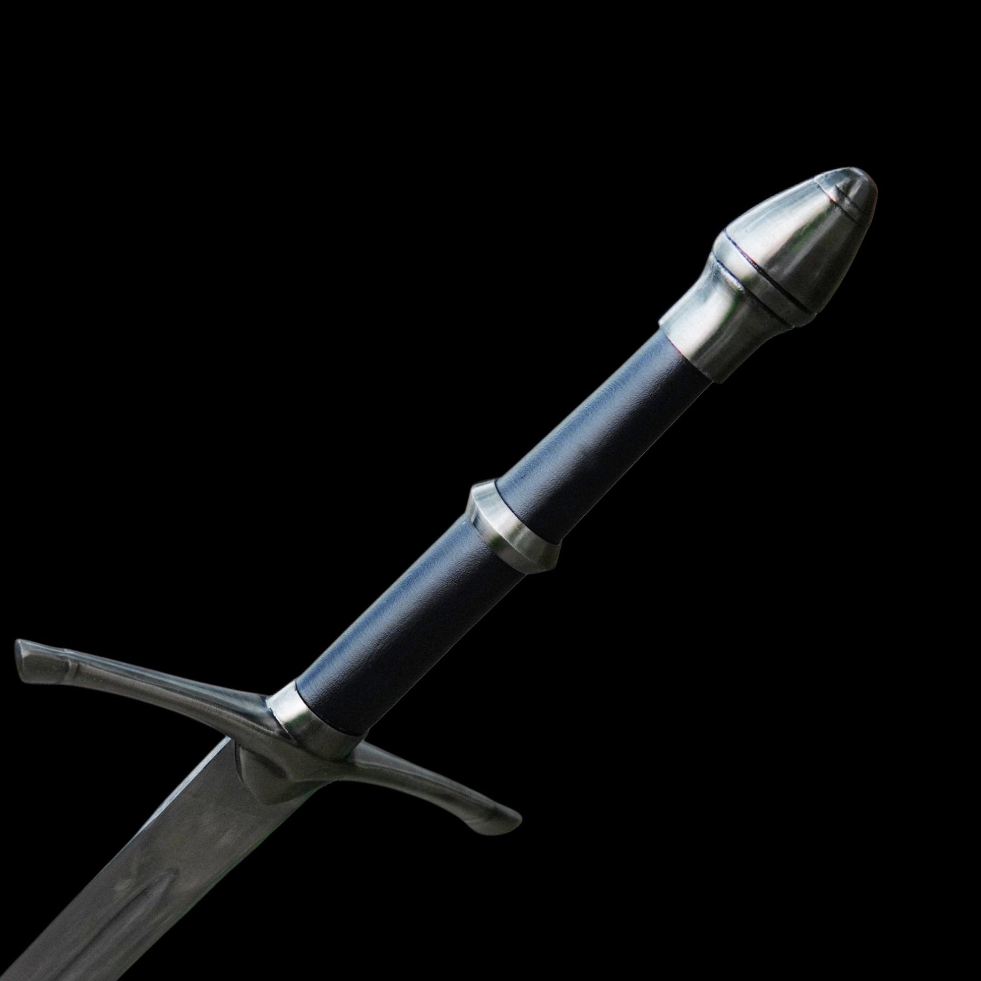 Full-length image of Narsil sword featuring stainless steel blade and leather scabbard