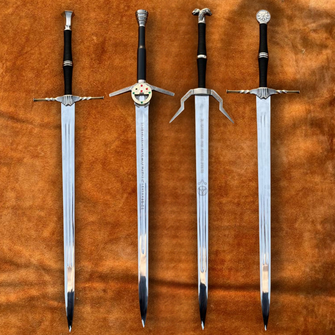 Full view of The Witcher 4 Sword Set featuring premium stainless steel blades and leather-wrapped handles – perfect for collectors and fantasy fans.