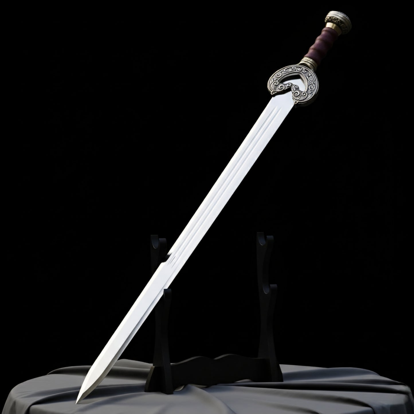 Handcrafted Theoden Sword featuring stainless steel blade and premium leather-wrapped wooden scabbard.