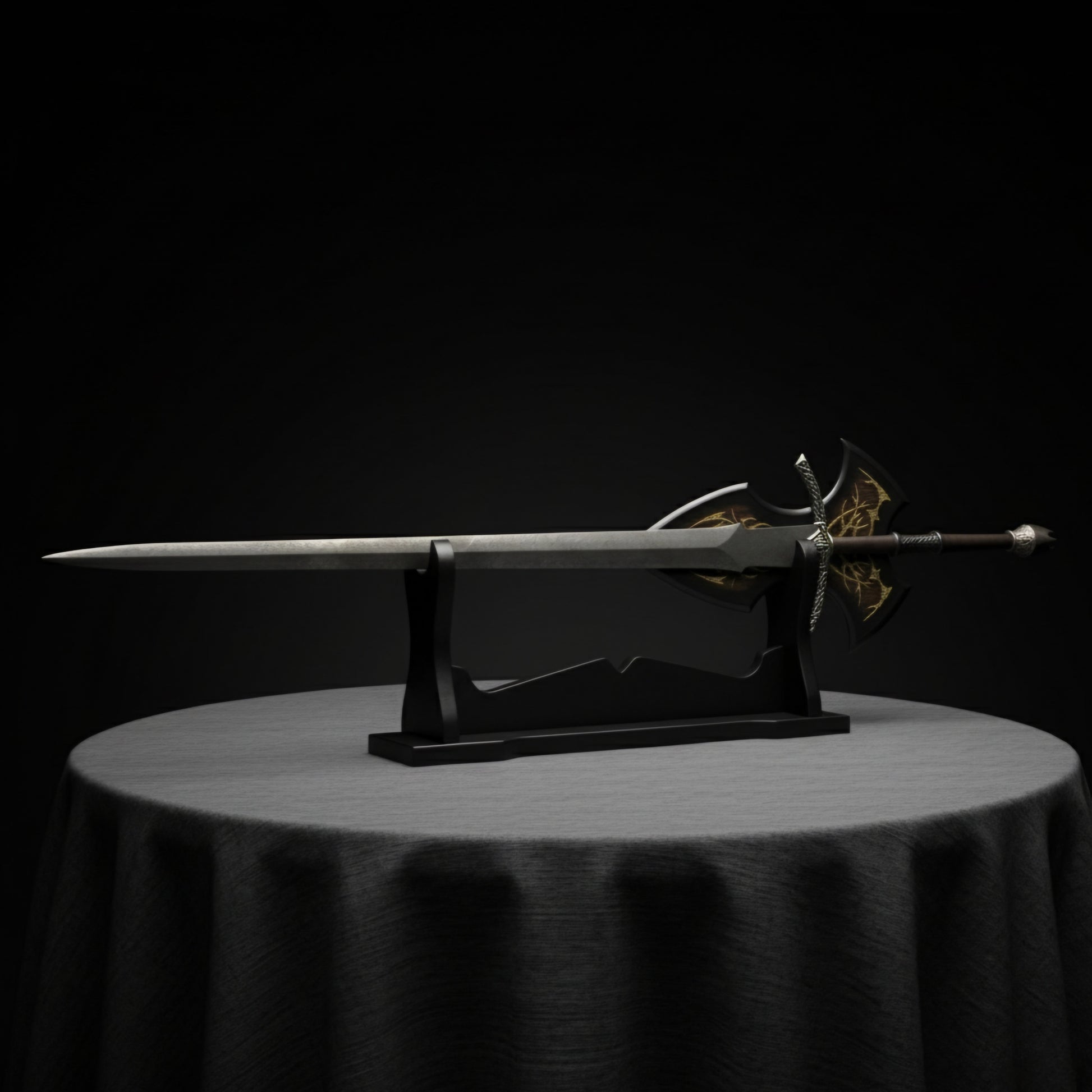 Detailed close-up of the Witch King Nazgûl Sword, handcrafted for collectors and medieval display.