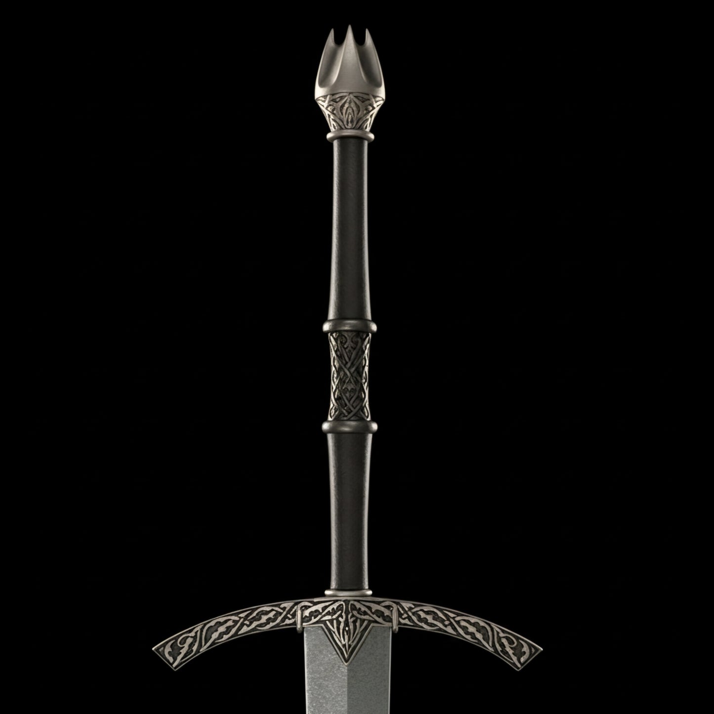 Authentic Lord of the Rings Witch King Sword featuring stainless steel blade and leather-wrapped wooden scabbard.