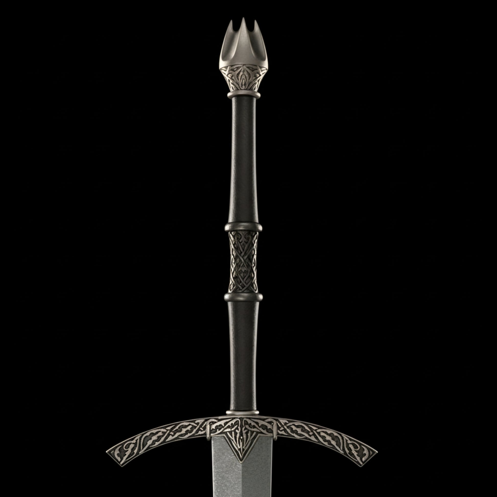 Authentic Lord of the Rings Witch King Sword featuring stainless steel blade and leather-wrapped wooden scabbard.