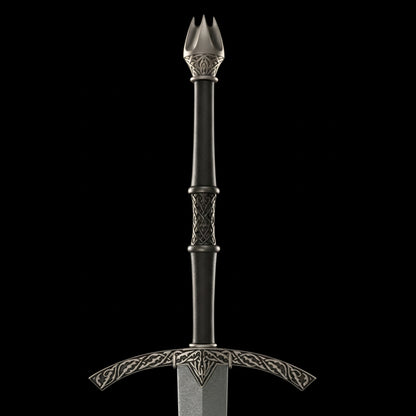 Authentic Lord of the Rings Witch King Sword featuring stainless steel blade and leather-wrapped wooden scabbard.