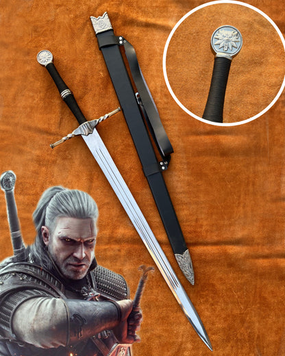 Authentic Witcher Silver Sword replica inspired by Geralt of Rivia’s monster-slaying blade with detailed stainless steel craftsmanship