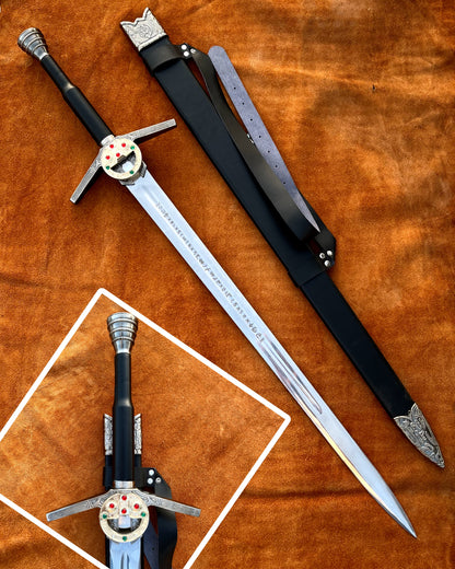 Complete Witcher sword set featuring Geralt’s iconic Steel and Silver Swords, premium replicas for collectors and fans